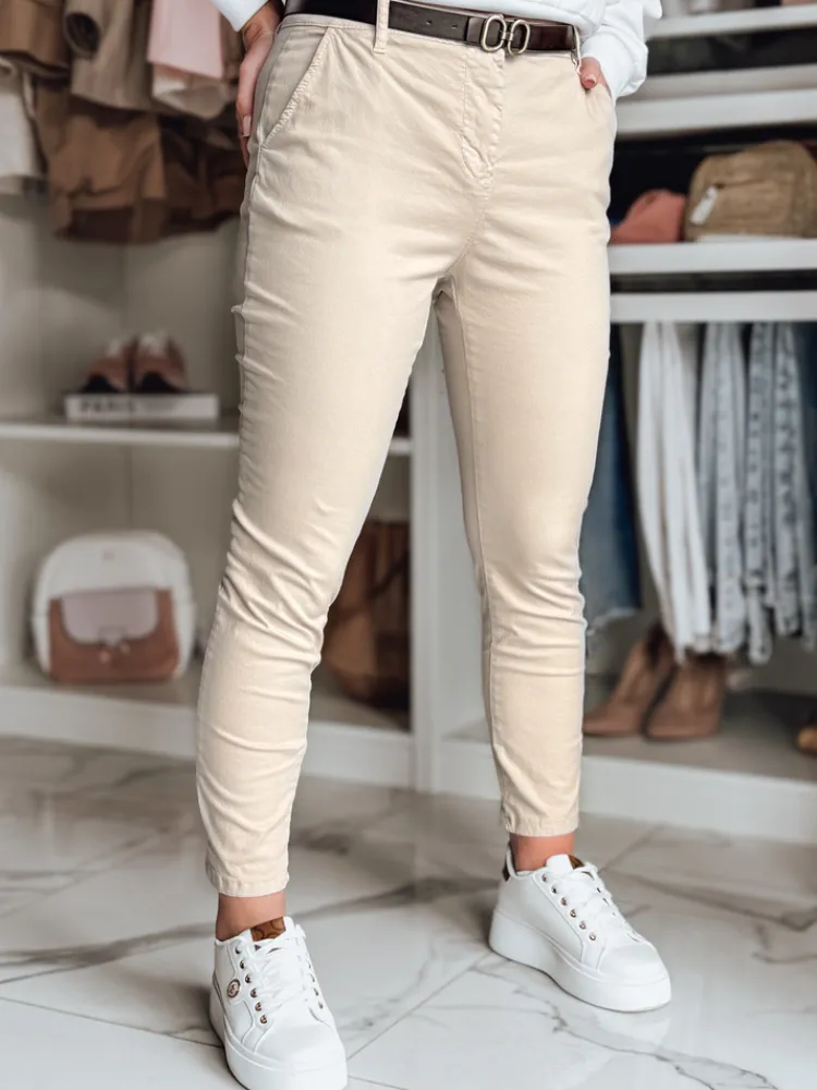 Spodnie Damskie>Dstreet Spodnie damskie slim fit z paskiem LINESKA jasnobeżowe UY2573