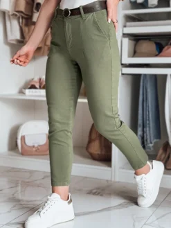 Spodnie Damskie>Dstreet Spodnie damskie slim fit z paskiem TAIRONIK khaki UY2547