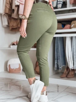 Spodnie Damskie>Dstreet Spodnie damskie slim fit z paskiem TAIRONIK khaki UY2547