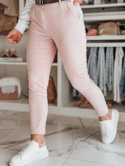 Spodnie Damskie>Dstreet Spodnie damskie slim fit z paskiem LINESKA różowe UY2630