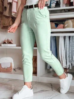 Spodnie Damskie>Dstreet Spodnie damskie slim fit z paskiem TAIRONIK miętowe UY2541