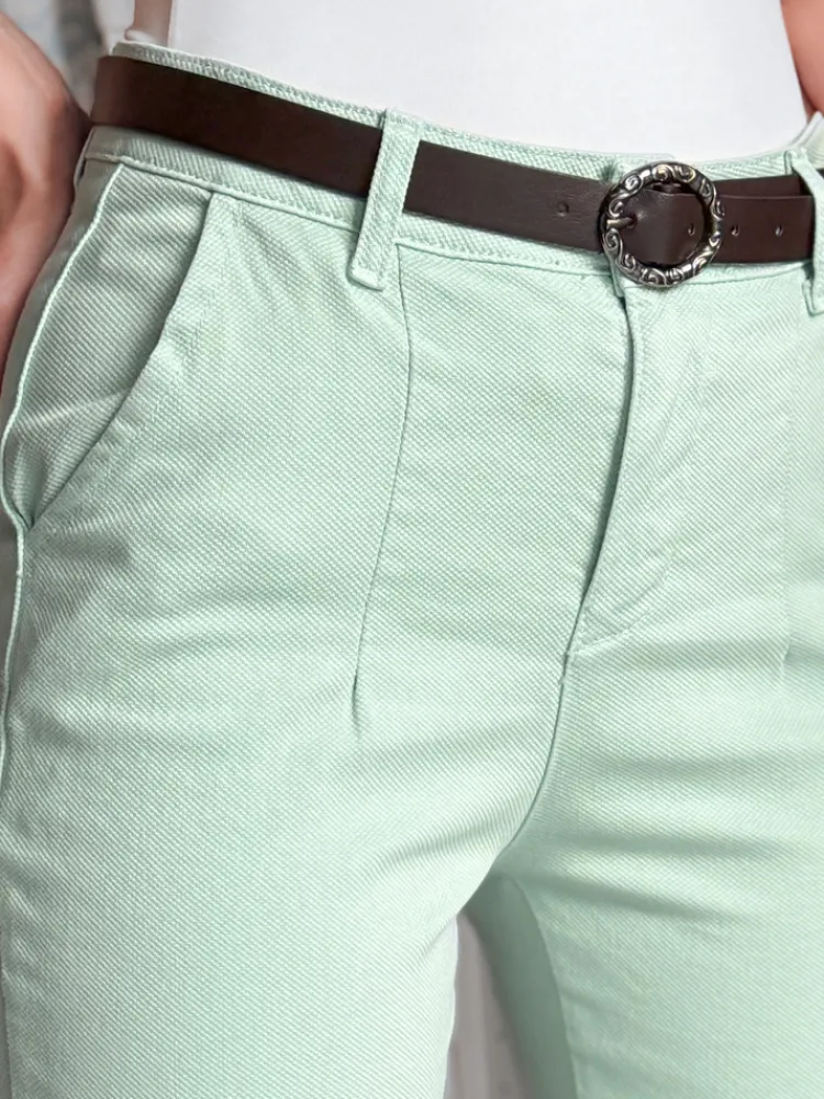 Spodnie Damskie>Dstreet Spodnie damskie slim fit z paskiem TAIRONIK miętowe UY2541