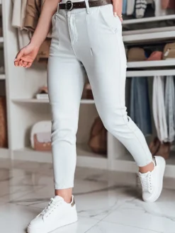 Spodnie Damskie>Dstreet Spodnie damskie slim fit z paskiem TAIRONIK jasnoszare UY2538