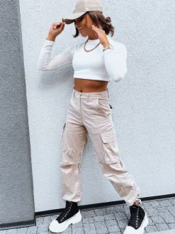 Spodnie Damskie>Dstreet Spodnie damskie spadochronowe SHIMMERING jasnobezowe UY1674