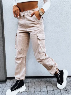 Spodnie Damskie>Dstreet Spodnie damskie spadochronowe SHIMMERING jasnobezowe UY1674