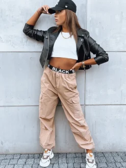 Spodnie Damskie>Dstreet Spodnie damskie spadochronowe DAVOS beżowe UY1672