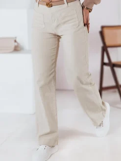 Spodnie Damskie>Dstreet Spodnie damskie sztrukoswe wide leg WELVIA jasnobeżowe UY2302