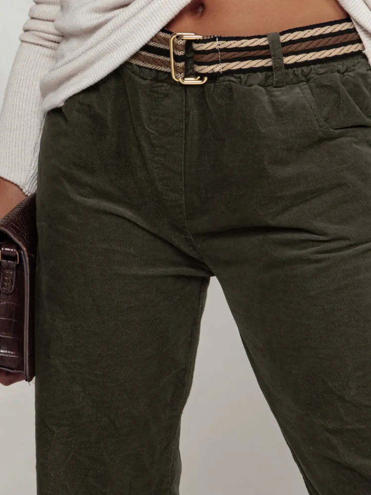 Spodnie Damskie>Dstreet Spodnie damskie sztruksowe one size FEMCORD z paskiem oliwkowe UY2283