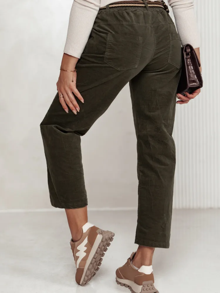 Spodnie Damskie>Dstreet Spodnie damskie sztruksowe one size FEMCORD z paskiem oliwkowe UY2283