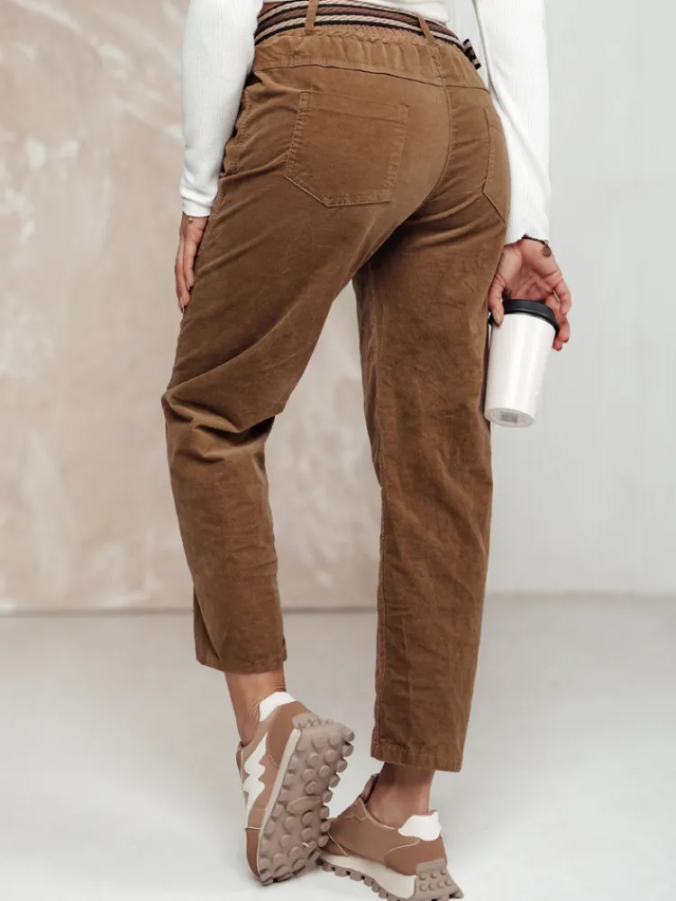 Spodnie Damskie>Dstreet Spodnie damskie sztruksowe one size FEMCORD z paskiem kamelowe UY2284