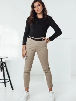 Spodnie Damskie>Dstreet Spodnie damskie TRENDIOSS z paskiem beżowe UY2264