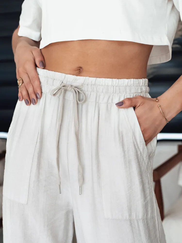 Spodnie Damskie>Dstreet Spodnie damskie wide leg NAMAYAS jasnobeżowe UY2105