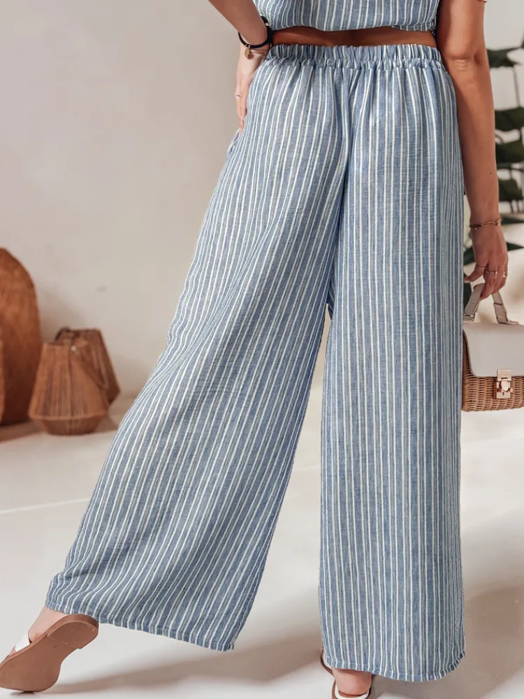 Spodnie Damskie>Dstreet Spodnie damskie wide leg w paski MODERESS niebieskie UY2696