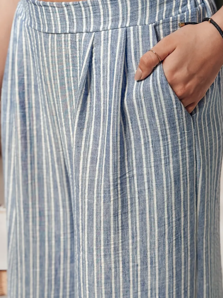 Spodnie Damskie>Dstreet Spodnie damskie wide leg w paski MODERESS niebieskie UY2696