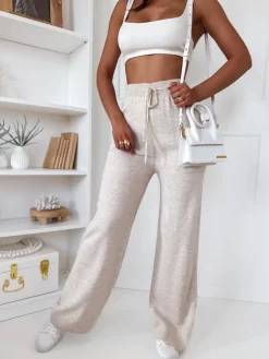 Spodnie Damskie>Dstreet Spodnie damskie wide leg LAKELIFE jasnobeżowe UY1686