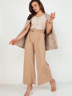 Wyjątkowe Okazje|Spodnie Damskie>Dstreet Spodnie damskie wide leg ALZUR beżowe UY1897