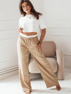 Spodnie Damskie>Dstreet Spodnie damskie wide leg THAMI kamelowe UY1849