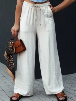 Spodnie Damskie>Dstreet Spodnie damskie wide leg NAMAYAS jasnobeżowe UY2134