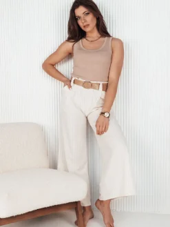 Wyjątkowe Okazje|Spodnie Damskie>Dstreet Spodnie damskie wide leg ALZUR ecru UY1898