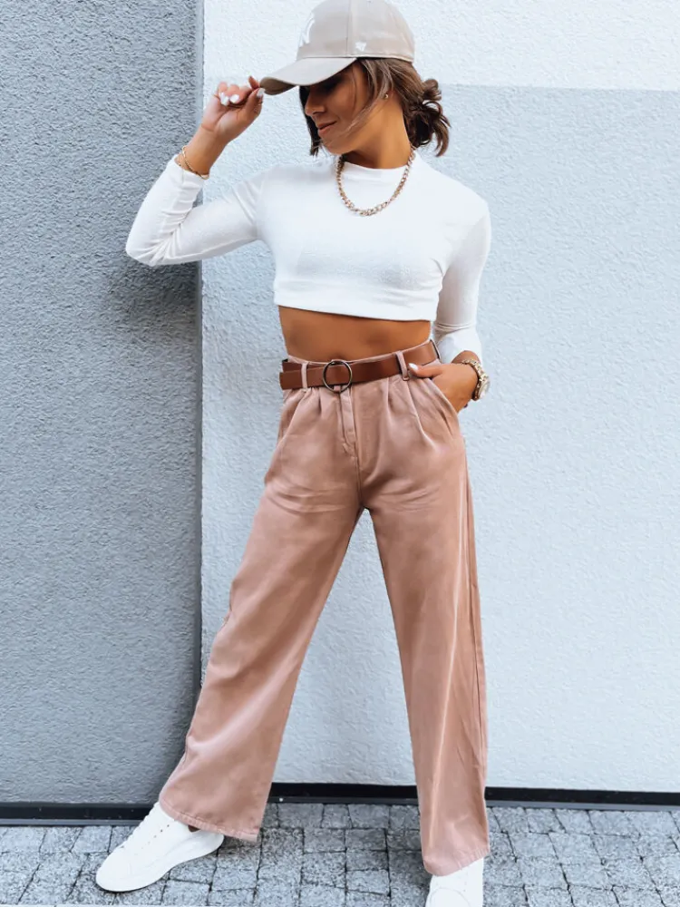 Spodnie Damskie>Dstreet Spodnie damskie wide leg EMERALD kamelowe UY1692