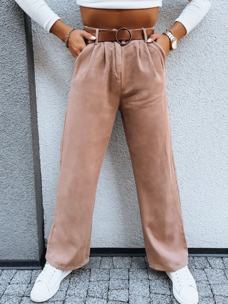 Spodnie Damskie>Dstreet Spodnie damskie wide leg EMERALD kamelowe UY1692