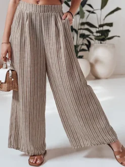 Spodnie Damskie>Dstreet Spodnie damskie wide leg w paski MODERESS brązowe UY2695