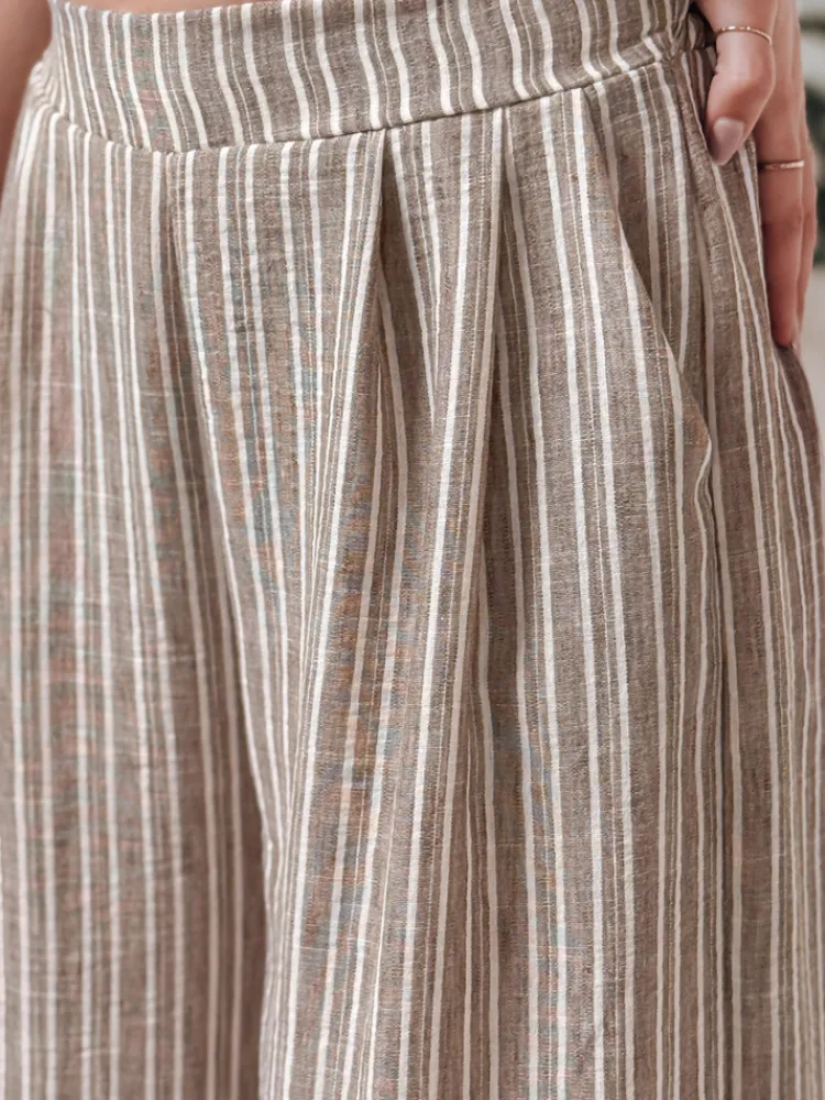 Spodnie Damskie>Dstreet Spodnie damskie wide leg w paski MODERESS brązowe UY2695