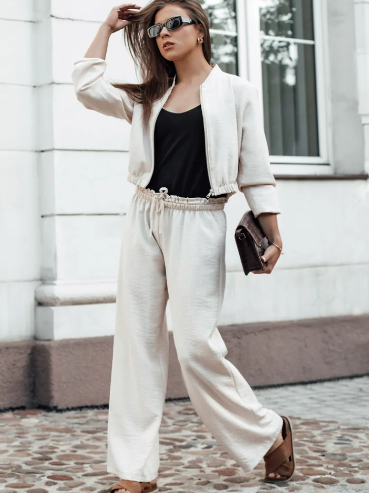 Spodnie Damskie>Dstreet Spodnie damskie wide leg MADDIE jasnobeżowe UY2131