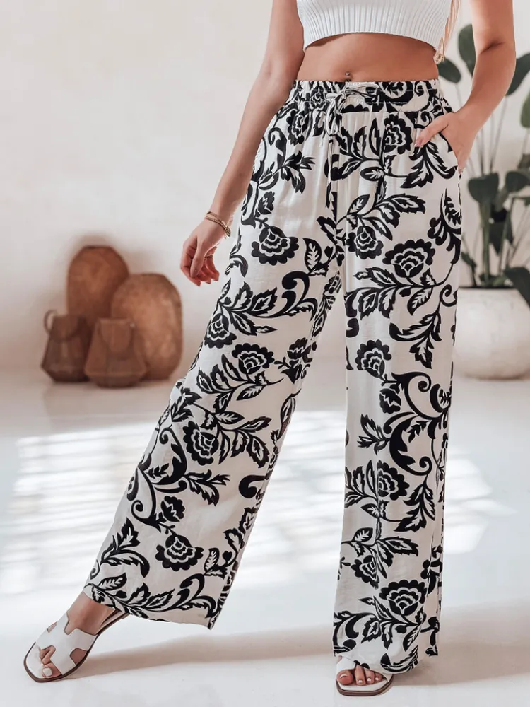 Spodnie Damskie>Dstreet Spodnie damskie wide leg w kwiaty LOVEGARDEN czarne UY2658