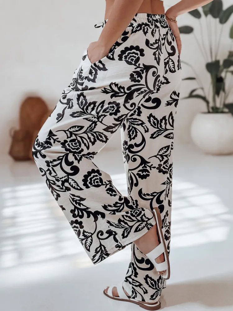 Spodnie Damskie>Dstreet Spodnie damskie wide leg w kwiaty LOVEGARDEN czarne UY2658