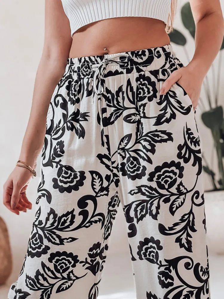 Spodnie Damskie>Dstreet Spodnie damskie wide leg w kwiaty LOVEGARDEN czarne UY2658