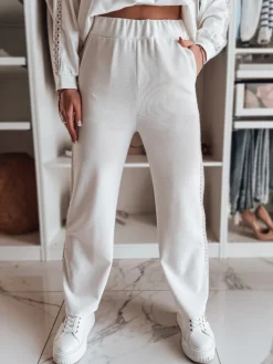 Spodnie Damskie>Dstreet Spodnie damskie wide leg prążkowane LUXEEN ecru UY2521