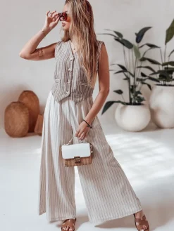 Spodnie Damskie>Dstreet Spodnie damskie wide leg z paskiem SUMMERLINE beżowe UY2697