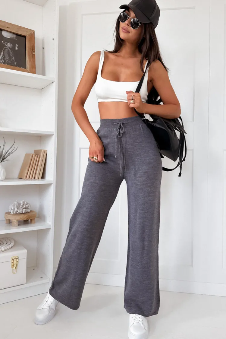 Spodnie Damskie>Dstreet Spodnie damskie wide leg LAKELIFE antracytowe UY1687