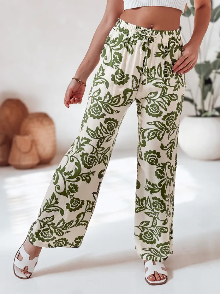 Spodnie Damskie>Dstreet Spodnie damskie wide leg w kwiaty LOVEGARDEN zielone UY2656