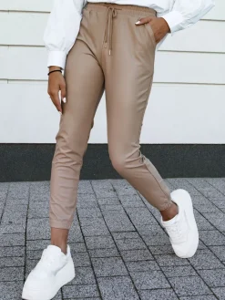 Spodnie Damskie>Dstreet Spodnie damskie woskowane BRIAL beżowe na ściągaczu UY2152