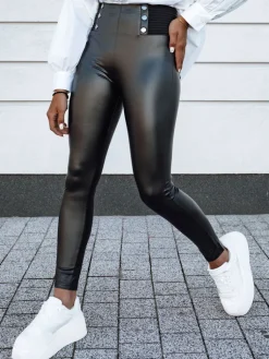 Spodnie Damskie>Dstreet Spodnie damskie woskowane z wysokim stanem TARMZ czarne UY2154