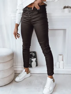 Spodnie Damskie>Dstreet Spodnie damskie woskowane KARLA ciemnobrązowe UY1787