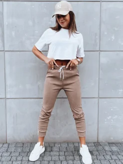 Spodnie Damskie>Dstreet Spodnie dresowe damskie LUNASLEEP kamelowe UY1650