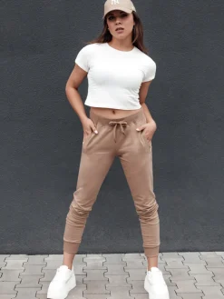 Spodnie Damskie>Dstreet Spodnie dresowe damskie RELAX MODE jasnobrązowe UY2136