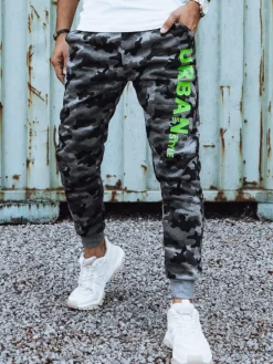 Spodnie Męskie>Dstreet Spodnie dresowe męskie moro z nadrukiem antracytowe UX4441