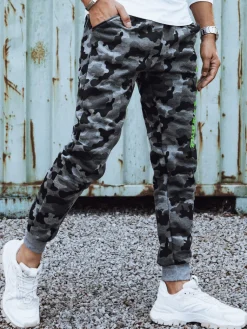 Spodnie Męskie>Dstreet Spodnie dresowe męskie moro z nadrukiem antracytowe UX4441