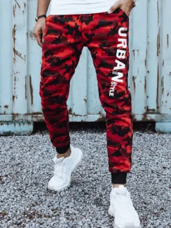 Spodnie Męskie>Dstreet Spodnie dresowe męskie moro z nadrukiem czerwone UX4444