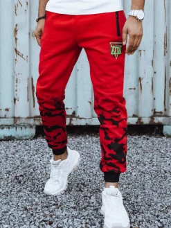 Spodnie Męskie>Dstreet Spodnie dresowe męskie z nadrukiem czerwone UX4452