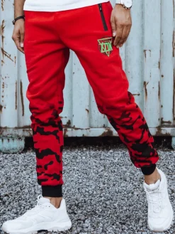 Spodnie Męskie>Dstreet Spodnie dresowe męskie z nadrukiem czerwone UX4452