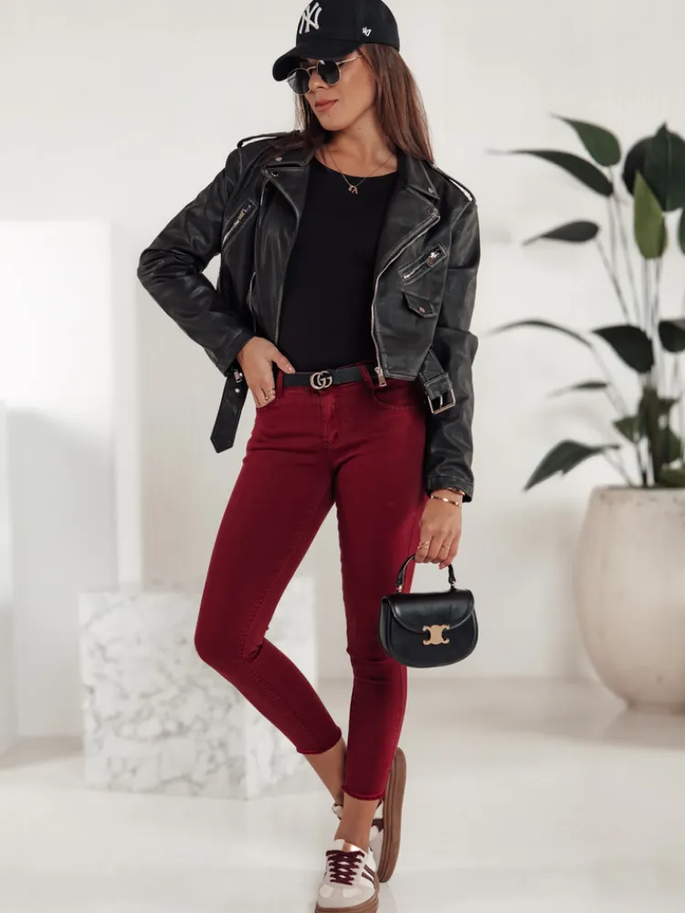 Jeansy Damskie>Dstreet Spodnie jeansowe damskie BRITTNIX typu skinny bordowe UY2222