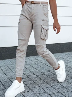 Spodnie Damskie>Dstreet Spodnie jeansowe damskie cargo EASYFIT beżowe UY2118