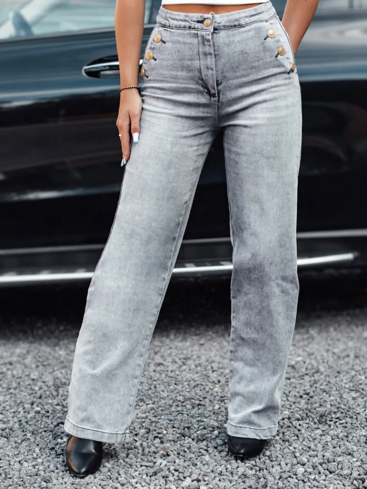 Spodnie Damskie|Jeansy Damskie>Dstreet Spodnie jeansowe damskie ZIPELLA z wysokim stanem baggy szare UY2207