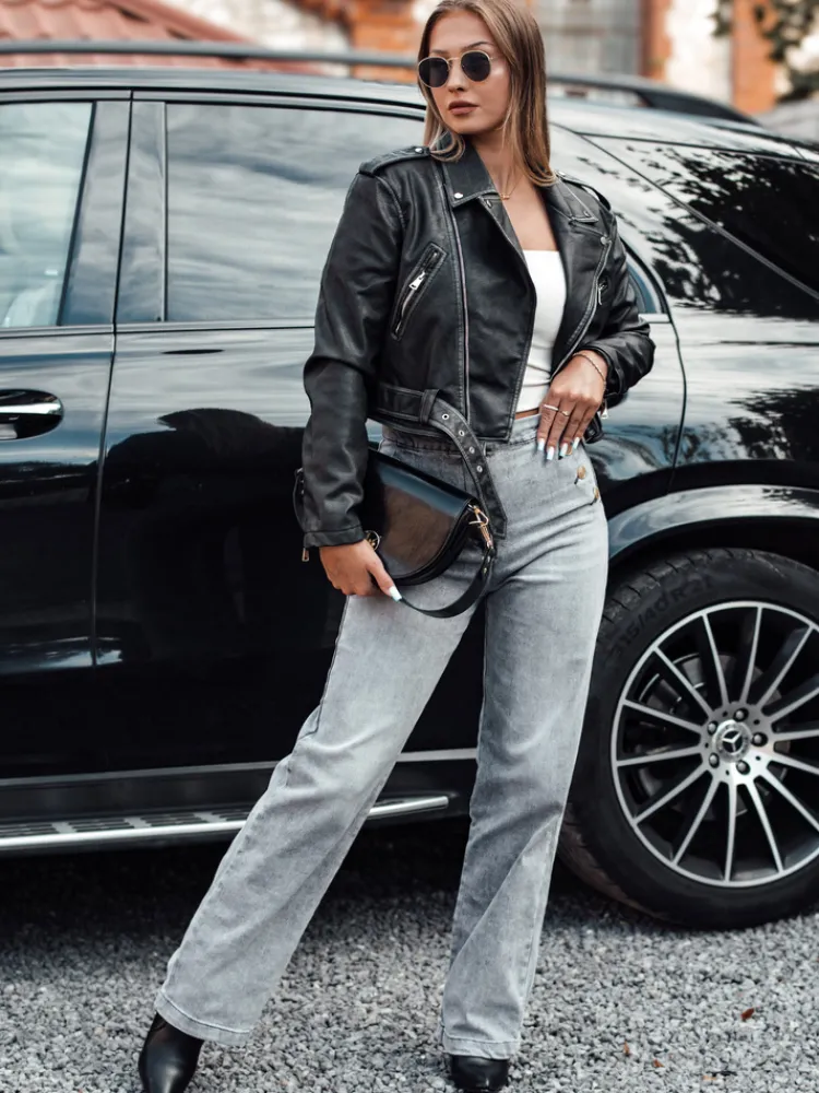 Spodnie Damskie|Jeansy Damskie>Dstreet Spodnie jeansowe damskie ZIPELLA z wysokim stanem baggy szare UY2207