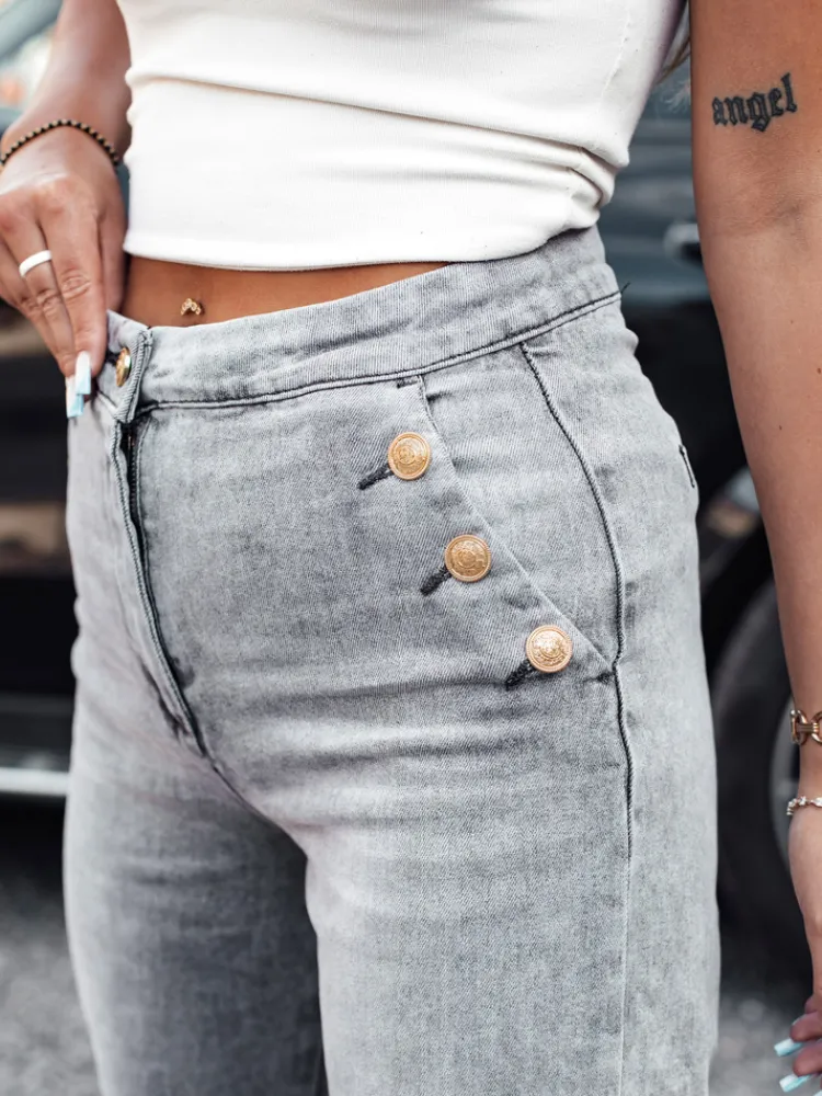 Spodnie Damskie|Jeansy Damskie>Dstreet Spodnie jeansowe damskie ZIPELLA z wysokim stanem baggy szare UY2207